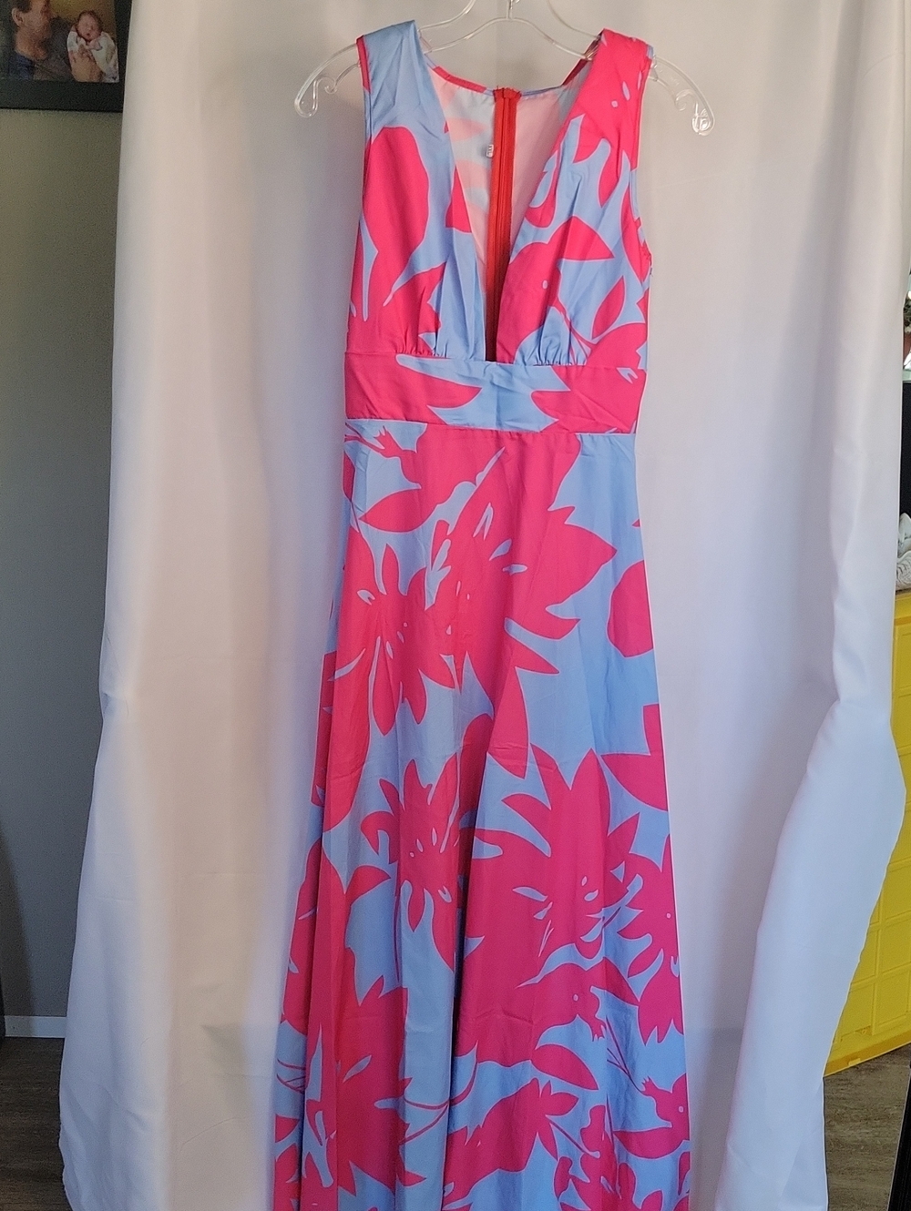 Sleeveless Maxi Dress in Pink and Light Blue Floral